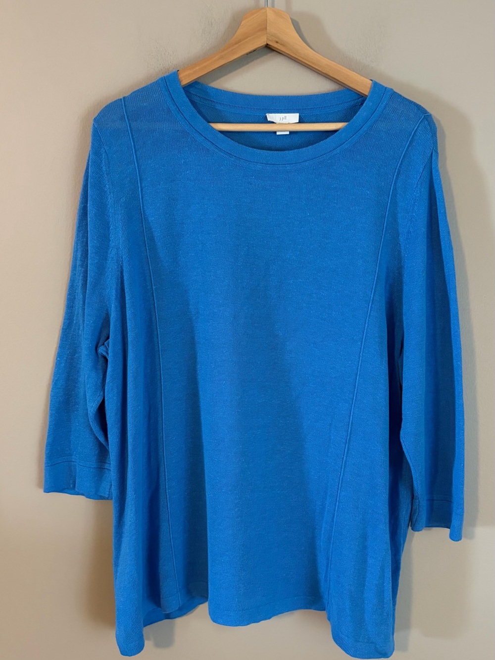 J. Jill Blue Long Sleeve Knit Crewneck Top linen petite XL